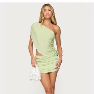 Edikted One-Shoulder Green Dress